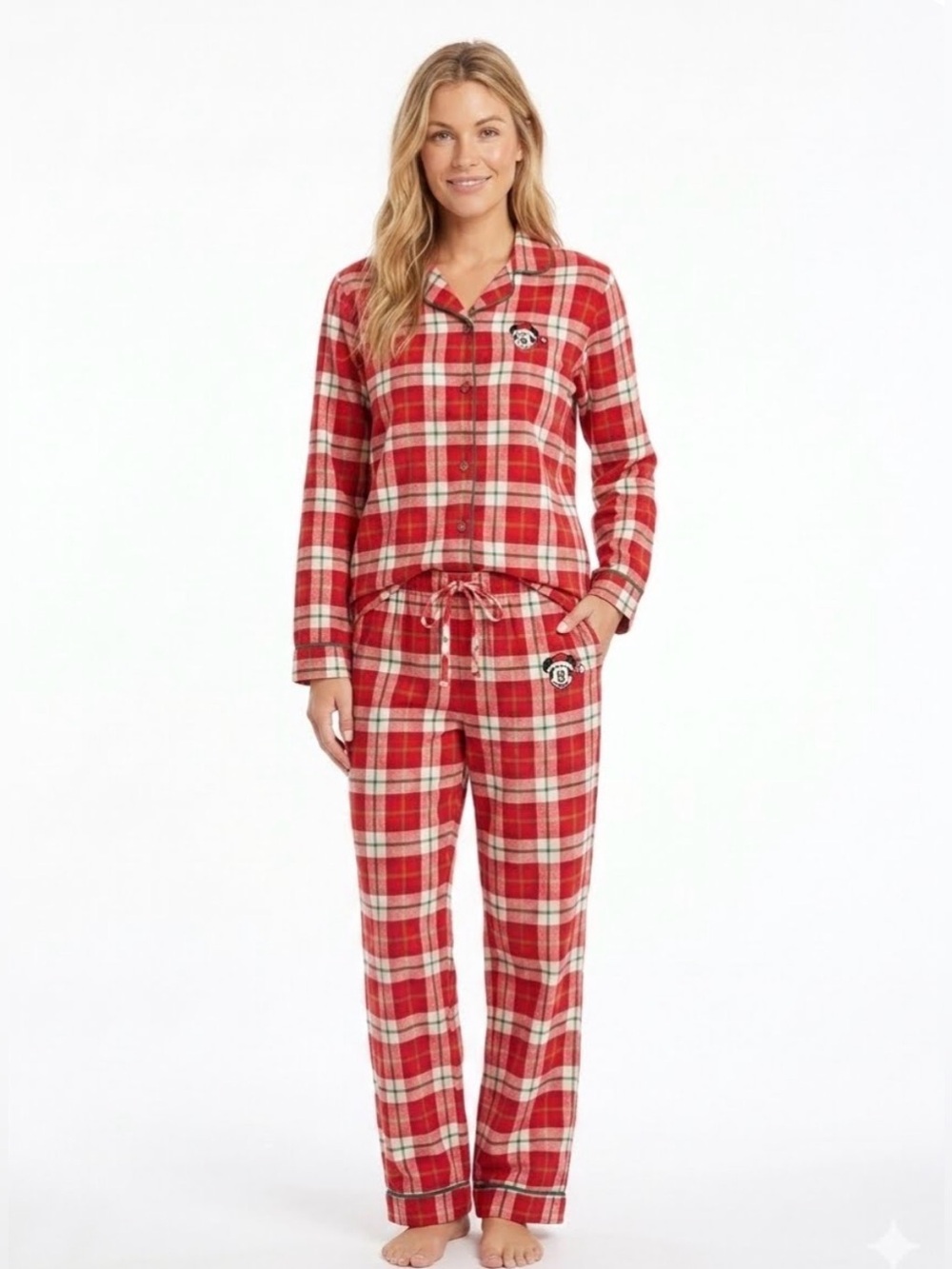 Disney store Mickey Mouse Christmas Plaid Pajama Set S Small NWT Flannel Red